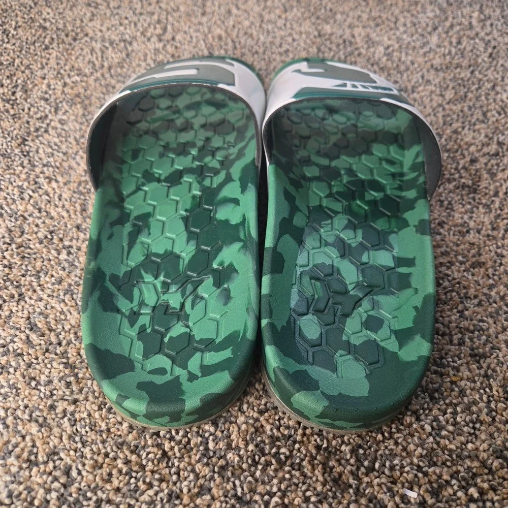 Michigan State Spartans Mens Camo Slide Sandals Green White MSU NCAA Shoes